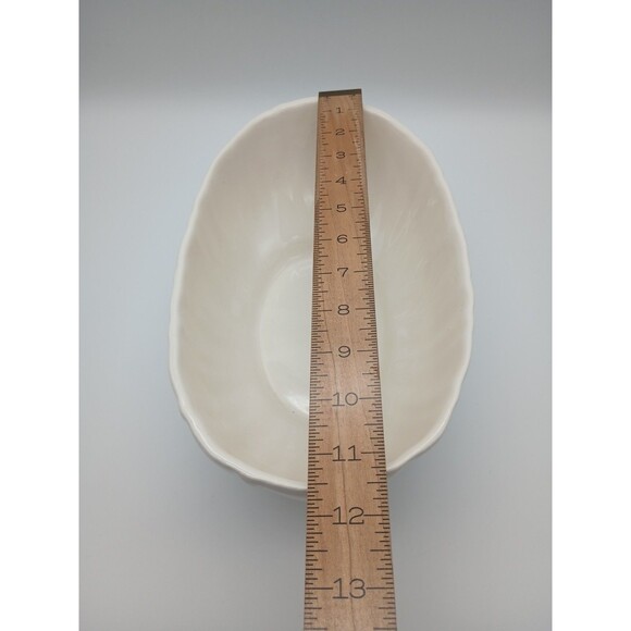 Haeger Oval Pottery Planter Bowl #4020 Off White Cream Ribbed U.S.A Vintage LG - Picture 5 of 7